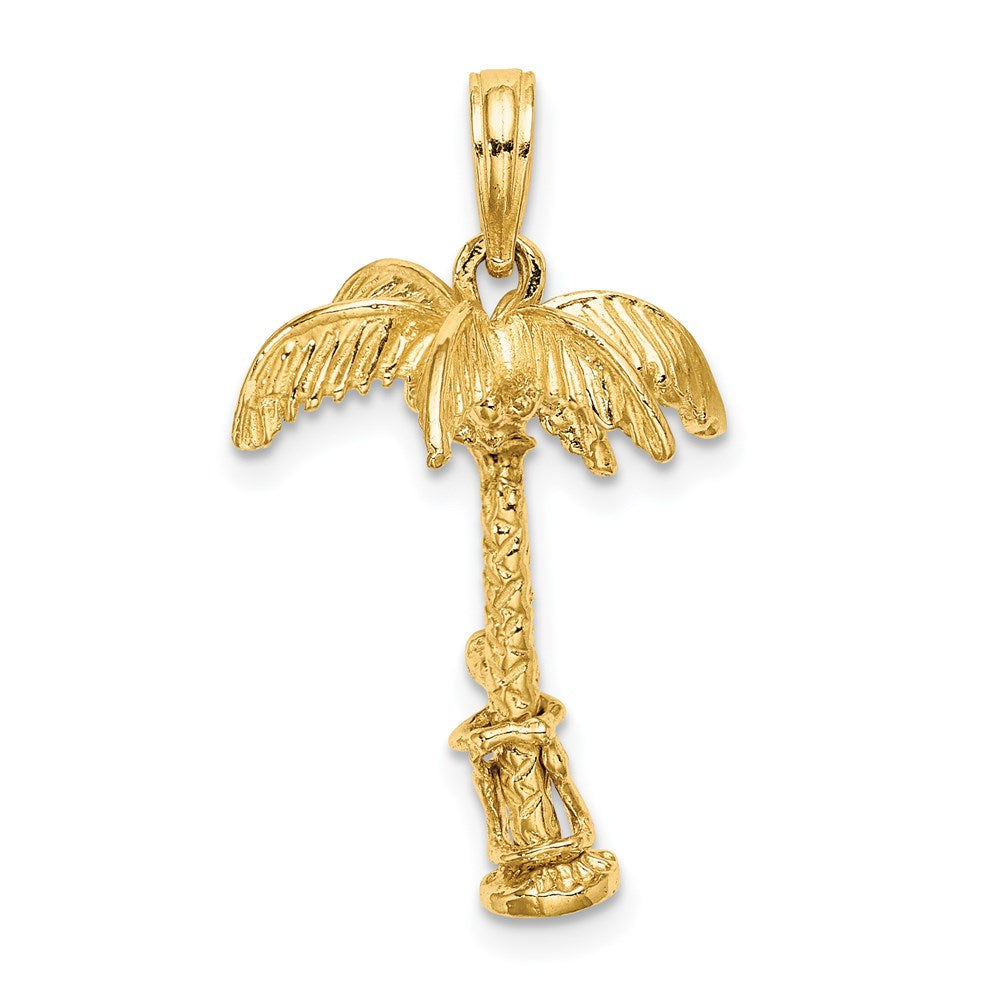 14K Gelbgold 3-D Palme Charm mit beweglichem Mann