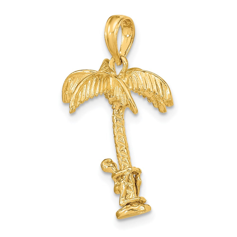 14K Gelbgold 3-D Palme Charm mit beweglichem Mann