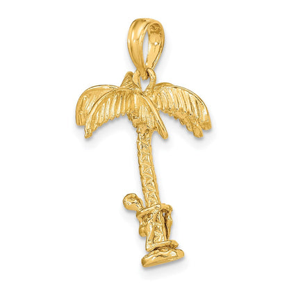 14K Gelbgold 3-D Palme Charm mit beweglichem Mann