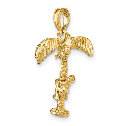 14K Gelbgold 3-D Palme Charm mit beweglichem Mann