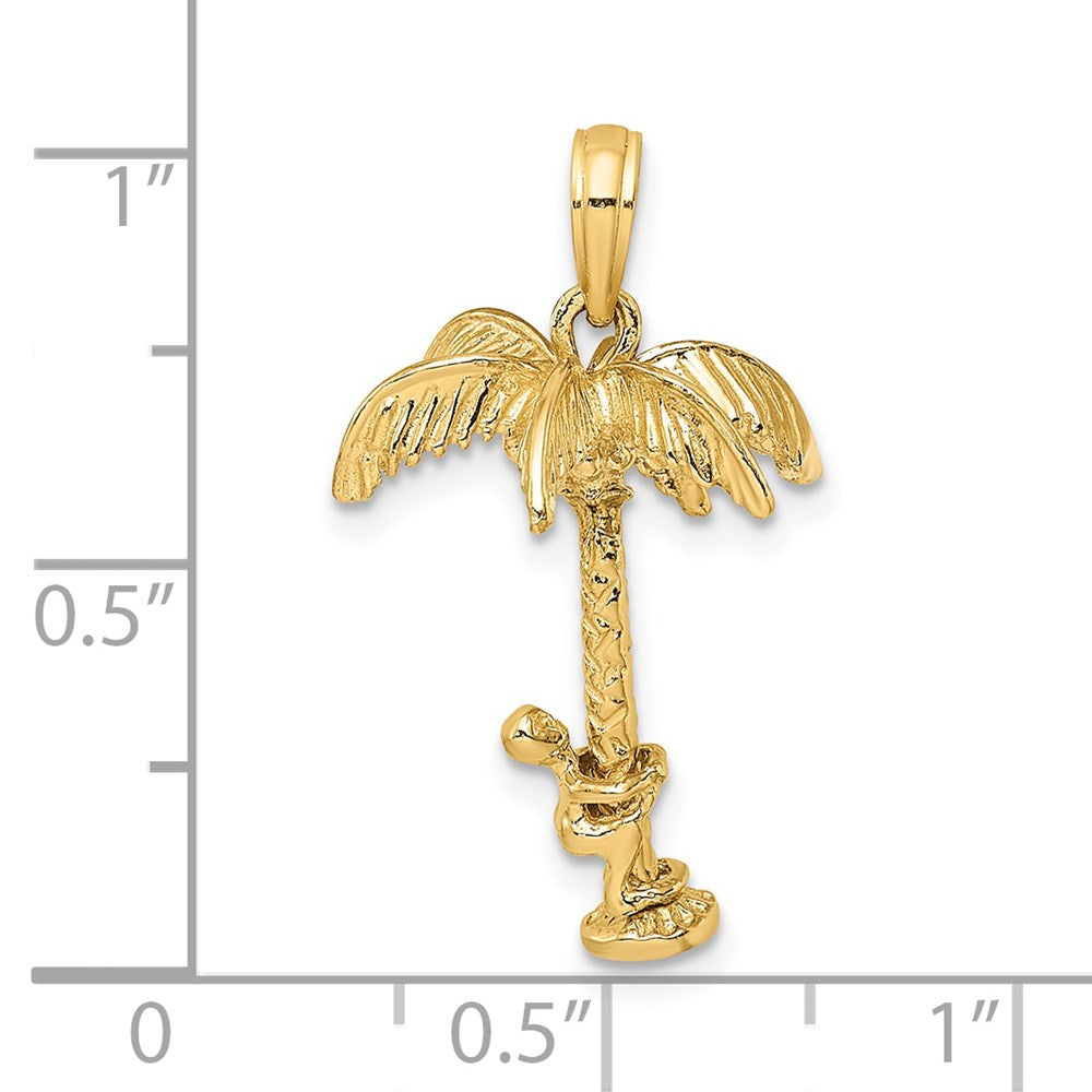 14K Gelbgold 3-D Palme Charm mit beweglichem Mann