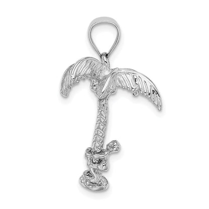 14K Weißgold 3-D-Palmen-Charm mit beweglichem Mann