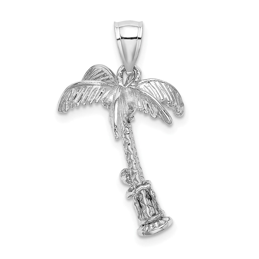 14K Weißgold 3-D-Palmen-Charm mit beweglichem Mann