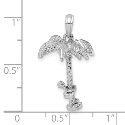 14K Weißgold 3-D-Palmen-Charm mit beweglichem Mann
