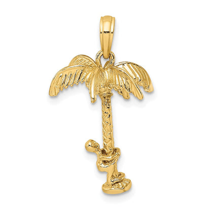 14K Gelbgold 3-D Palme Charm mit beweglichem Mann