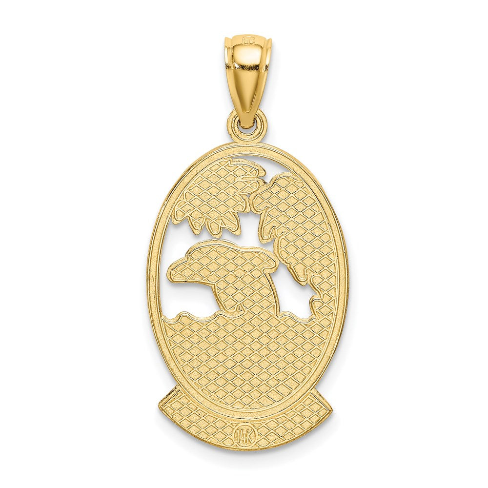 14K Gelbgold Charm „Turks und Caicos“ mit Delfin-Sonnenuntergangs-Szene