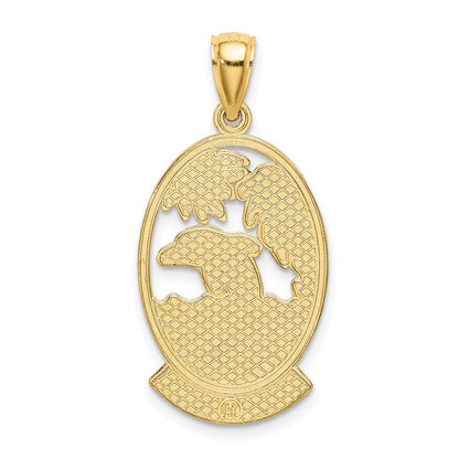 14K Gelbgold Charm „Turks und Caicos“ mit Delfin-Sonnenuntergangs-Szene