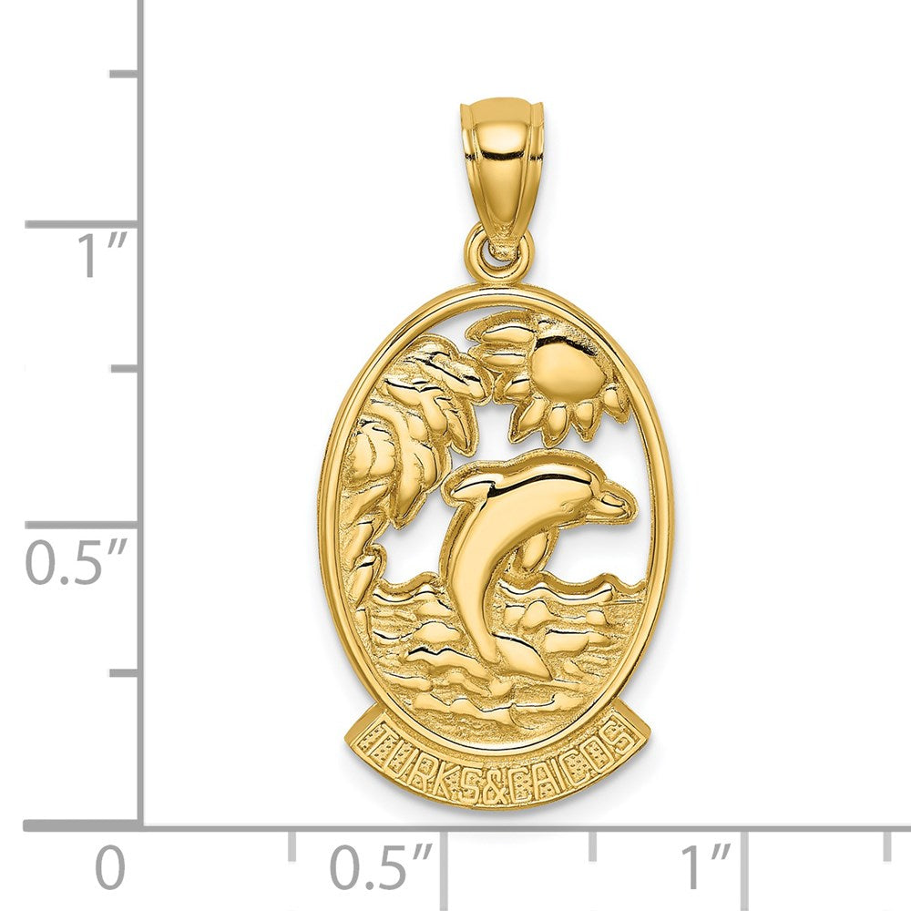 14K Gelbgold Charm „Turks und Caicos“ mit Delfin-Sonnenuntergangs-Szene