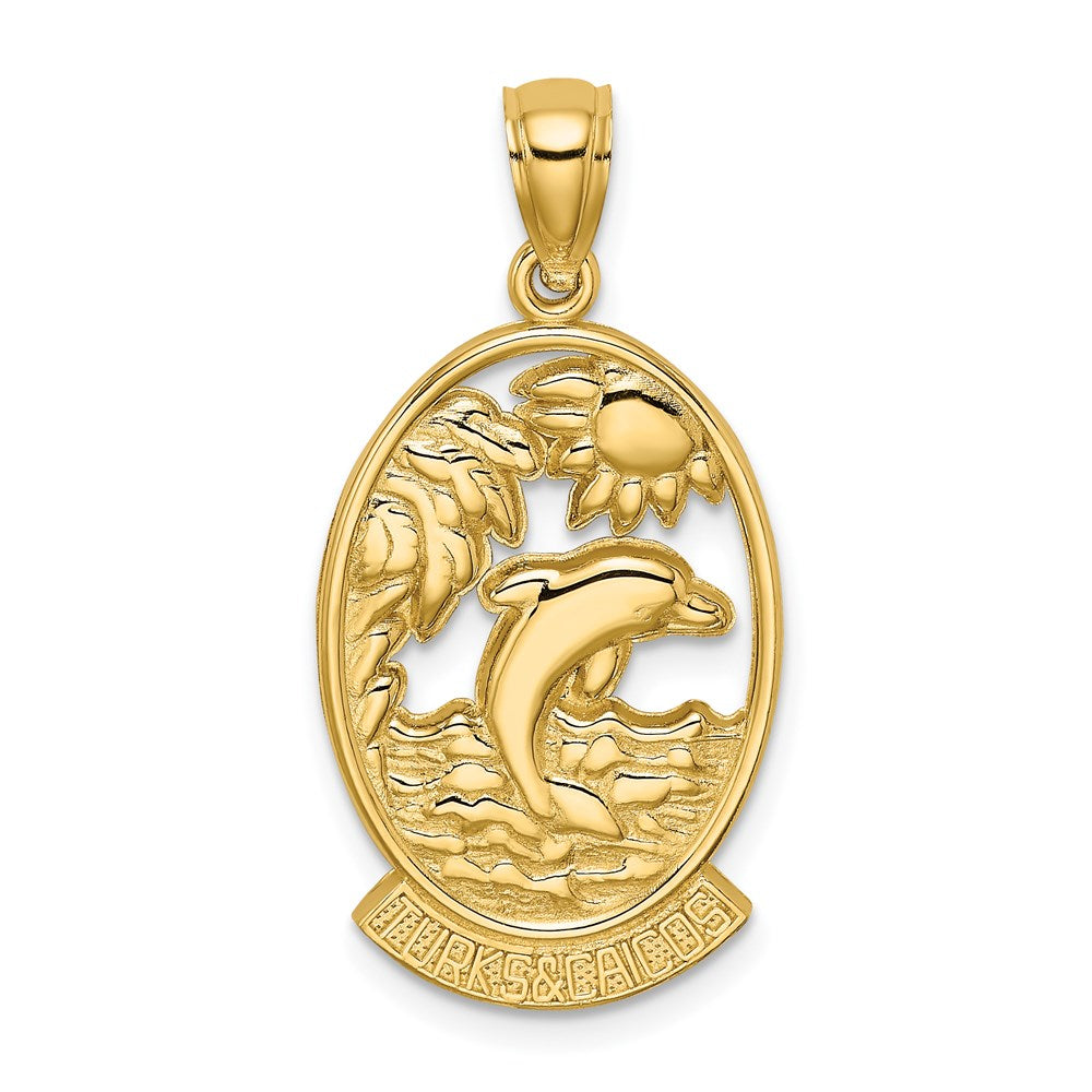 14K Gelbgold Charm „Turks und Caicos“ mit Delfin-Sonnenuntergangs-Szene