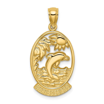 14K Gelbgold Charm „Turks und Caicos“ mit Delfin-Sonnenuntergangs-Szene