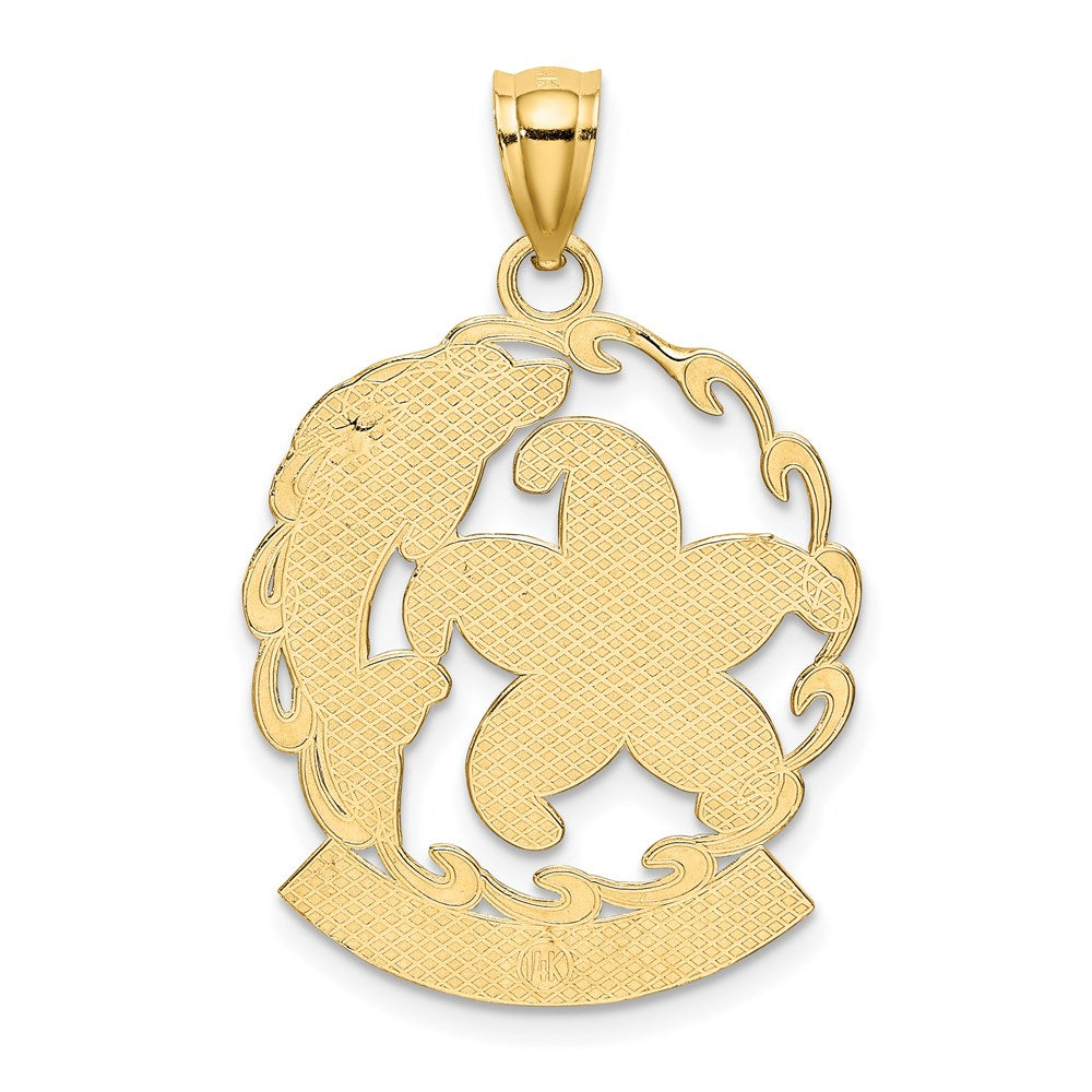 14K Gelbgold Charm „TURKS AND CAICOS“ mit Seestern und Delfin in Welle
