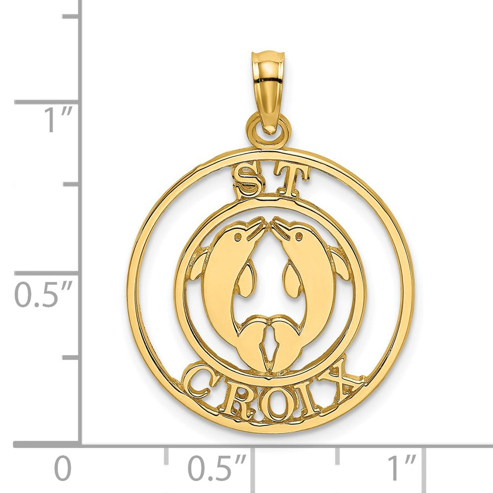 14K Gelbgold St. Croix Charm mit zwei Delfinen im Kreis