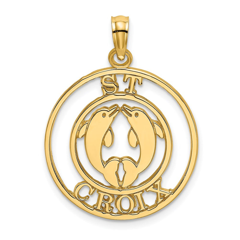 14K Gelbgold St. Croix Charm mit zwei Delfinen im Kreis