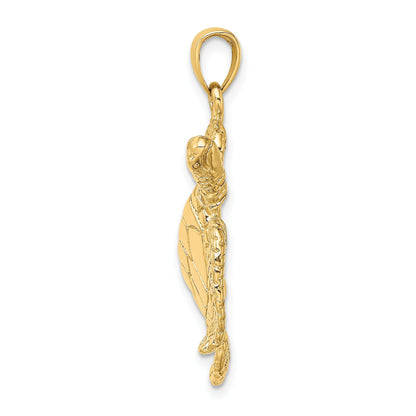 14K Gelbgold Großer Strukturierter Schwimmende Schildkröte Charm