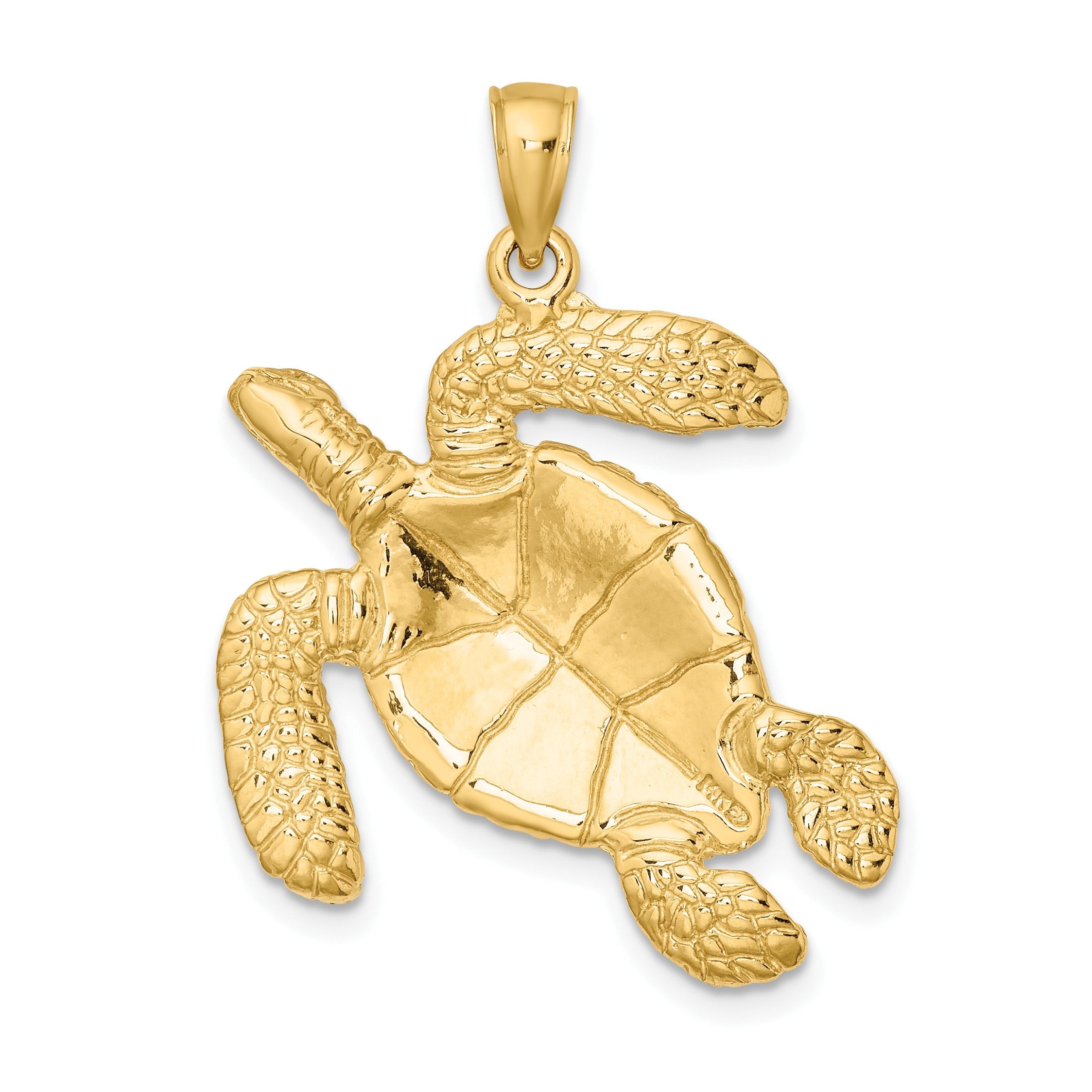 14K Gelbgold Großer Strukturierter Schwimmende Schildkröte Charm
