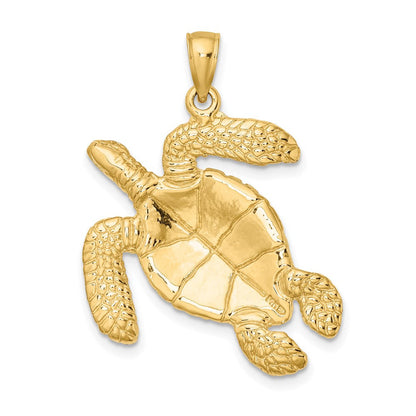 14K Gelbgold Großer Strukturierter Schwimmende Schildkröte Charm