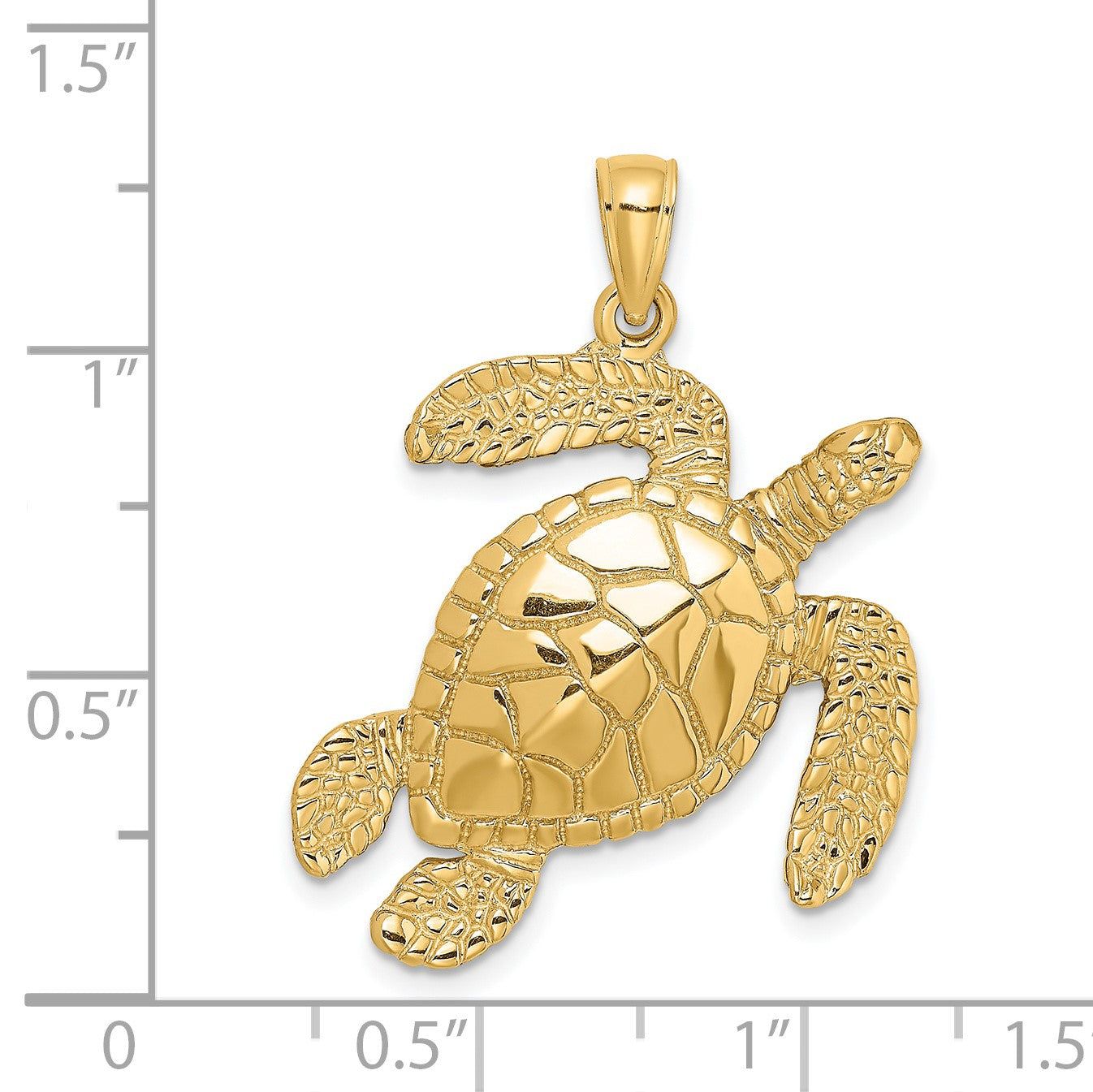 14K Gelbgold Großer Strukturierter Schwimmende Schildkröte Charm