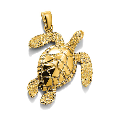 14K Gelbgold Großer Strukturierter Schwimmende Schildkröte Charm