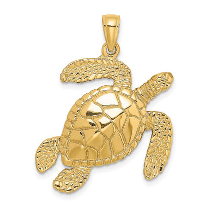 14K Gelbgold Großer Strukturierter Schwimmende Schildkröte Charm