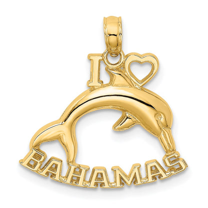 14K Gelbgold ICH LIEBE BAHAMAS Charm mit Delfin