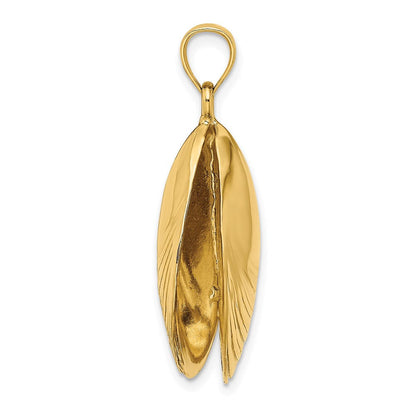 14 Karat Gelbgold 3-D-polierter Muschelschale-Charm