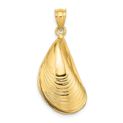 14 Karat Gelbgold 3-D-polierter Muschelschale-Charm