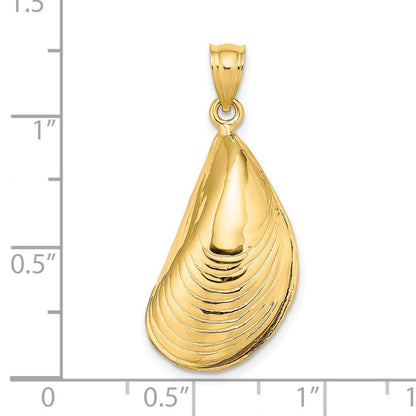14 Karat Gelbgold 3-D-polierter Muschelschale-Charm