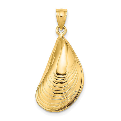 14 Karat Gelbgold 3-D-polierter Muschelschale-Charm