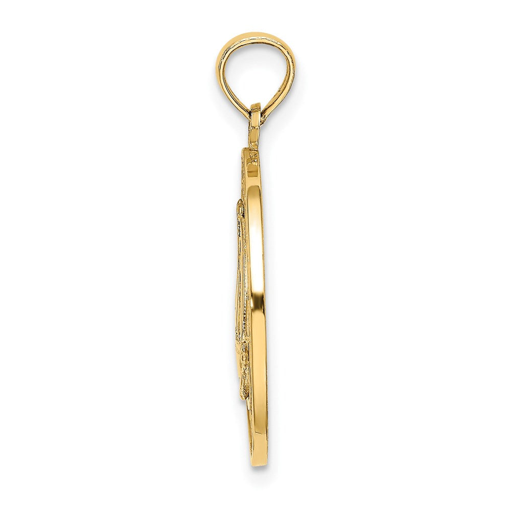 14 Karat Gelbgold Kreis-Charm „TURKS AND CAICOS“ mit Segelboot