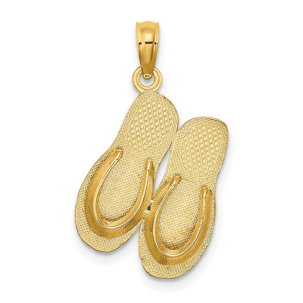 14K Gelbgold 3D Großer KEY WEST Doppel-Flip-Flop-Charm