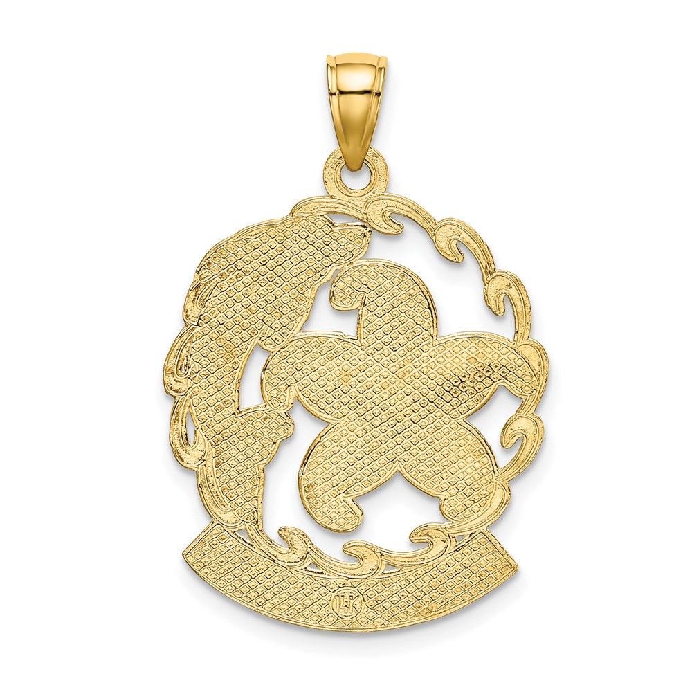 14K Gelbgold ARUBA Charm mit Seestern und Delfin unter Welle