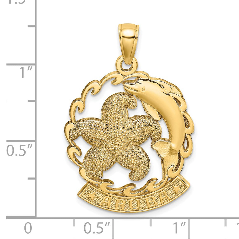 14K Gelbgold ARUBA Charm mit Seestern und Delfin unter Welle