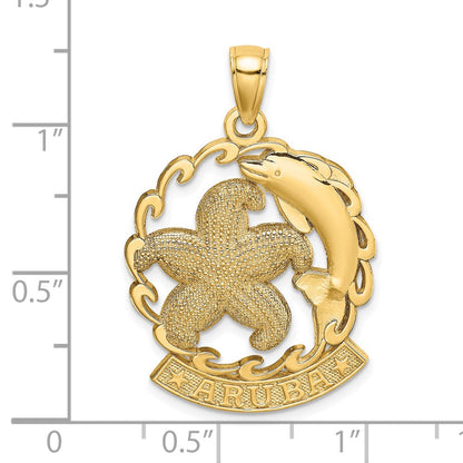14K Gelbgold ARUBA Charm mit Seestern und Delfin unter Welle