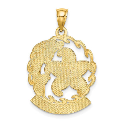 14K Gelbgold BARBADOS Seestern- und Delfin-in-Welle-Charm