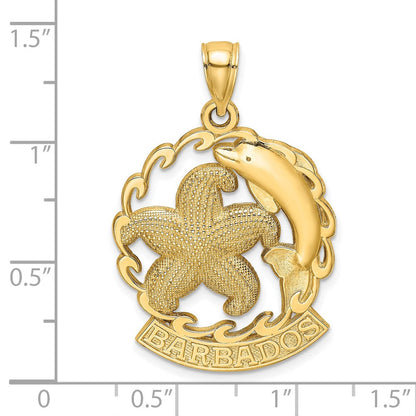 14K Gelbgold BARBADOS Seestern- und Delfin-in-Welle-Charm
