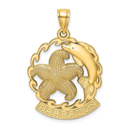 14K Gelbgold BARBADOS Seestern- und Delfin-in-Welle-Charm