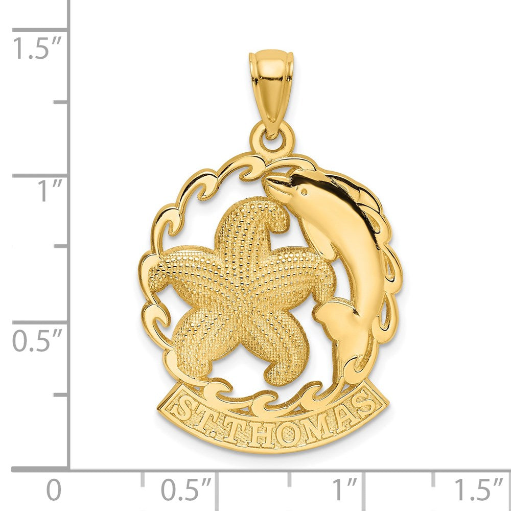 14K Gelbgold ST. THOMAS Seestern- und Delfin-in-Welle-Charm