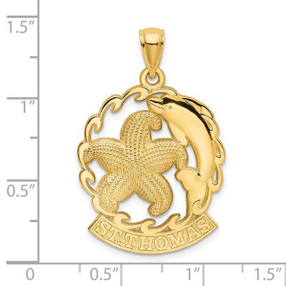 14K Gelbgold ST. THOMAS Seestern- und Delfin-in-Welle-Charm