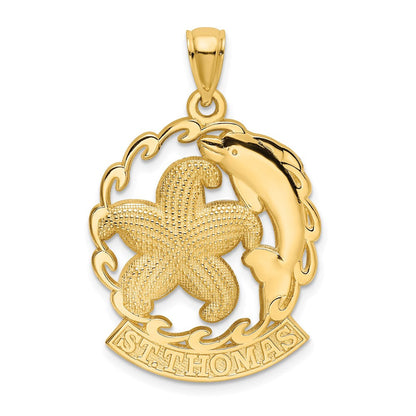 14K Gelbgold ST. THOMAS Seestern- und Delfin-in-Welle-Charm