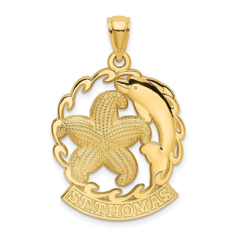 14K Gelbgold ST. THOMAS Seestern- und Delfin-in-Welle-Charm