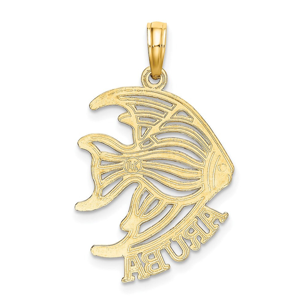 14K Gelbgold Polierter Charm „ARUBA“ mit Ausschnitt, Engelfisch darunter