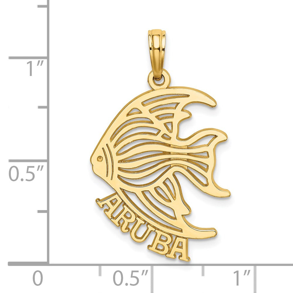 14K Gelbgold Polierter Charm „ARUBA“ mit Ausschnitt, Engelfisch darunter