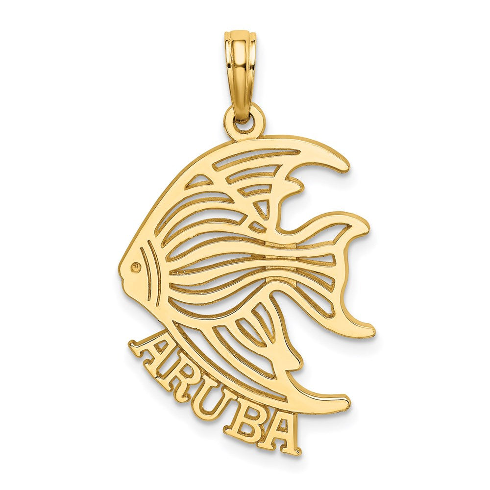 14K Gelbgold Polierter Charm „ARUBA“ mit Ausschnitt, Engelfisch darunter