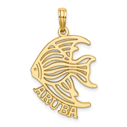 14K Gelbgold Polierter Charm „ARUBA“ mit Ausschnitt, Engelfisch darunter