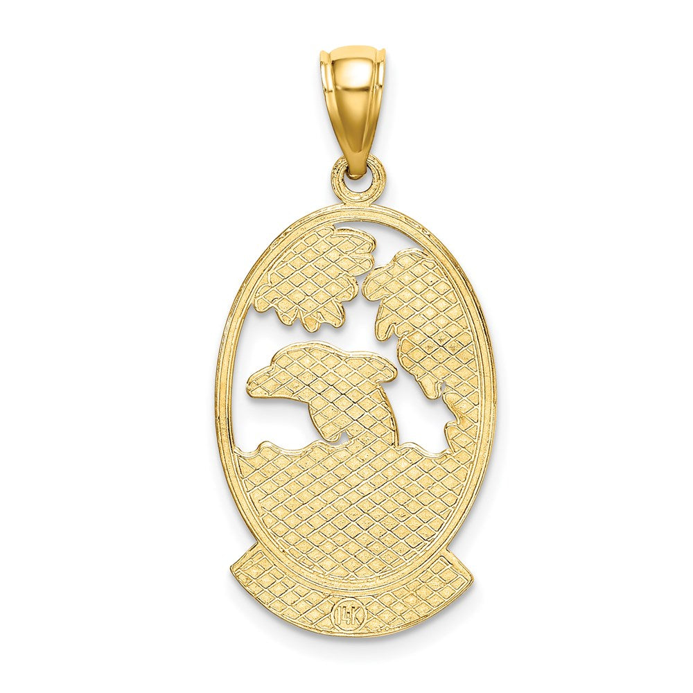 14K Gelbgold Charm ARUBA mit Delfin-Sonnenuntergang im Rahmen