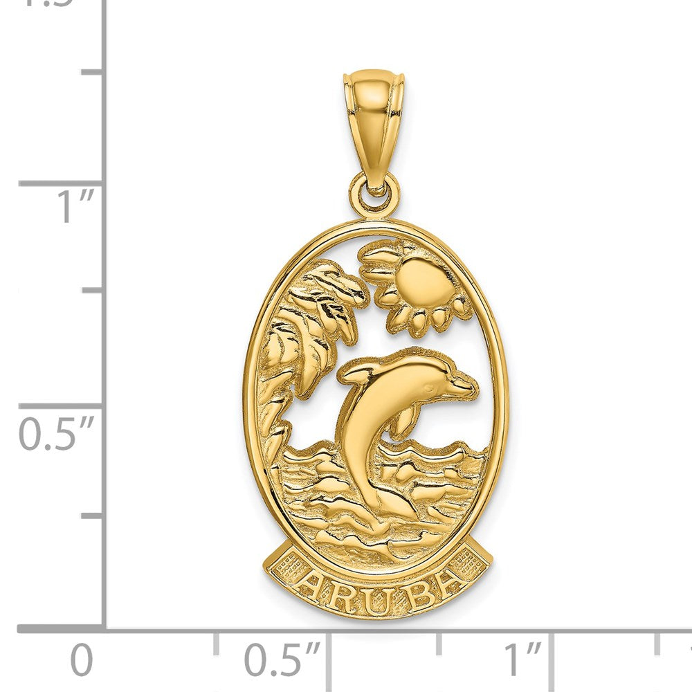 14K Gelbgold Charm ARUBA mit Delfin-Sonnenuntergang im Rahmen