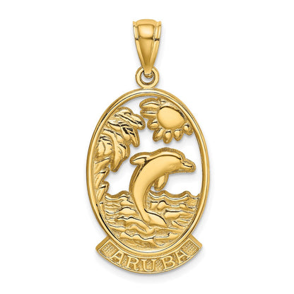 14K Gelbgold Charm ARUBA mit Delfin-Sonnenuntergang im Rahmen