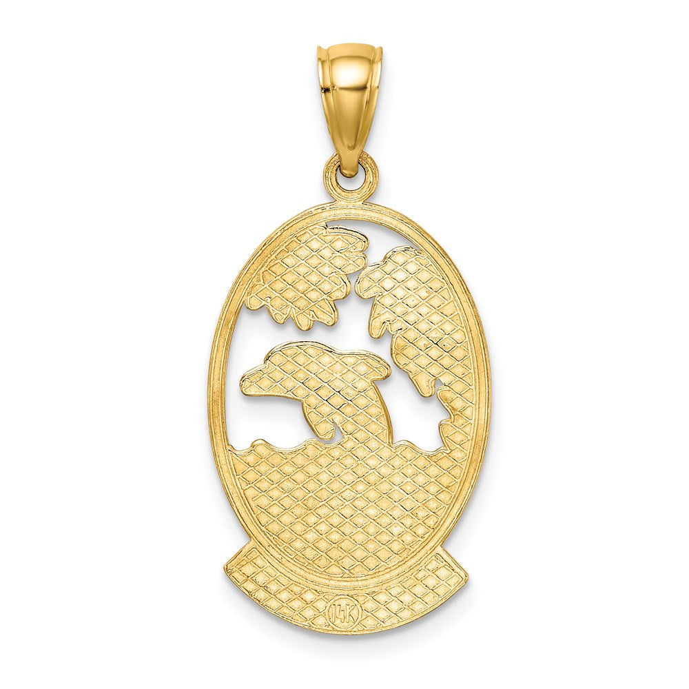14K Gelbgold BARBADOS Charm mit Delfin-Sonnenuntergangsszene
