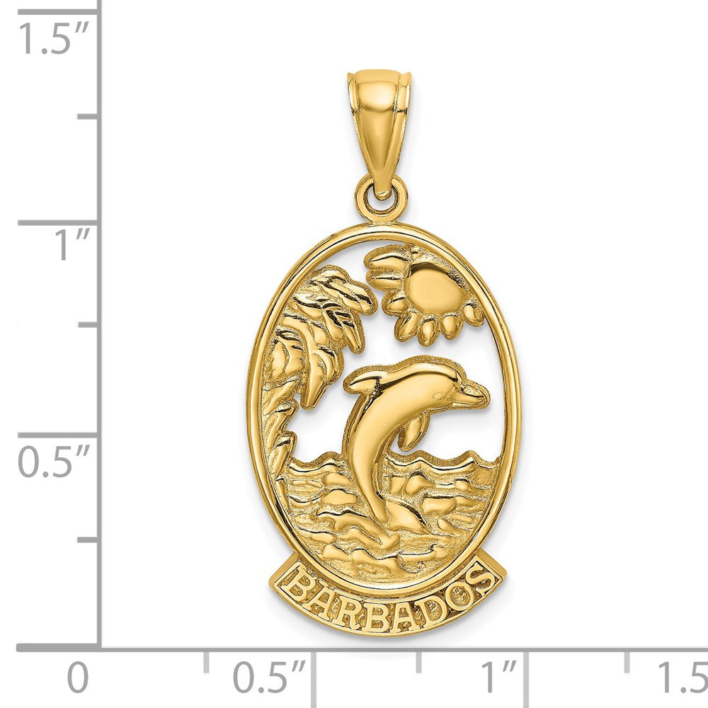 14K Gelbgold BARBADOS Charm mit Delfin-Sonnenuntergangsszene