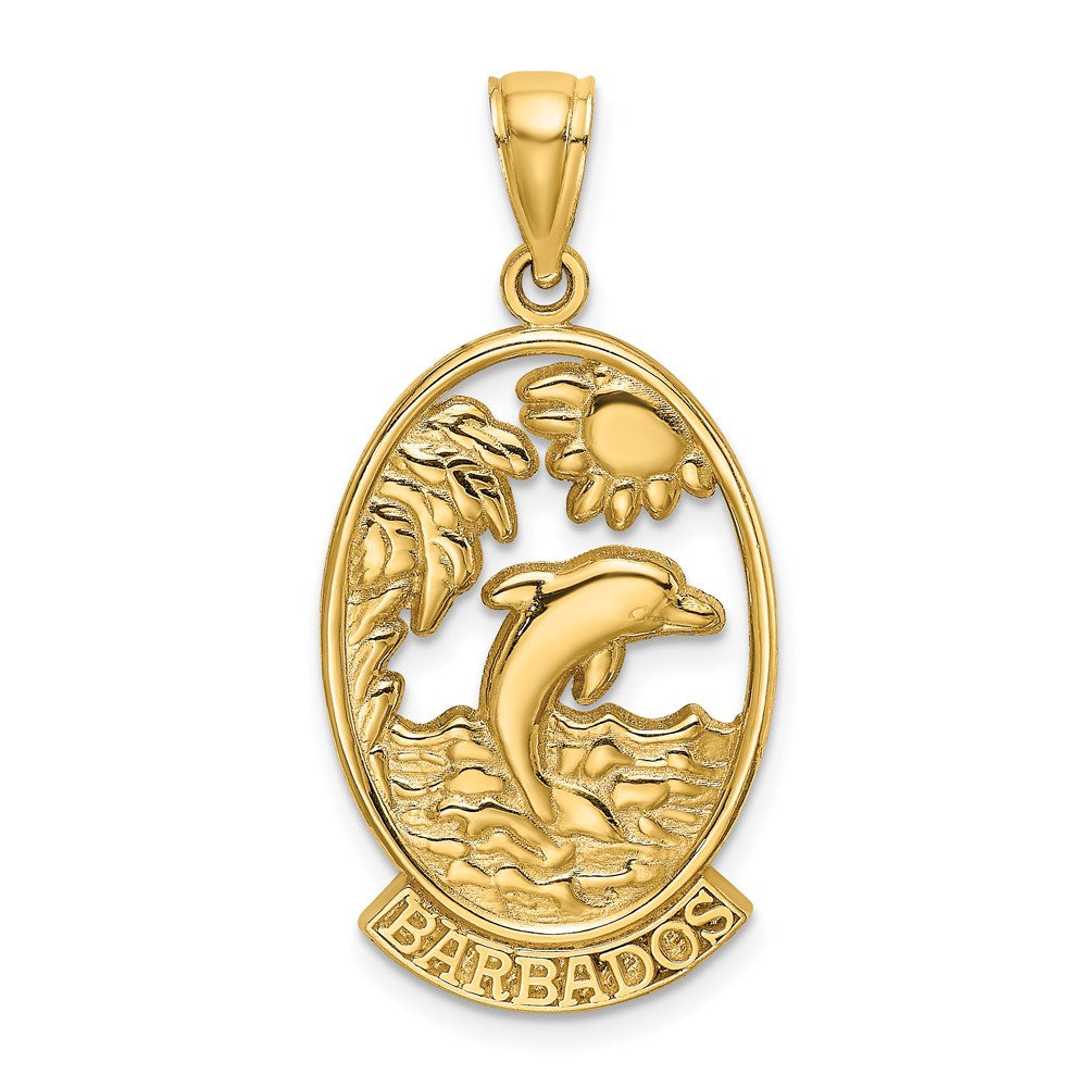 14K Gelbgold BARBADOS Charm mit Delfin-Sonnenuntergangsszene